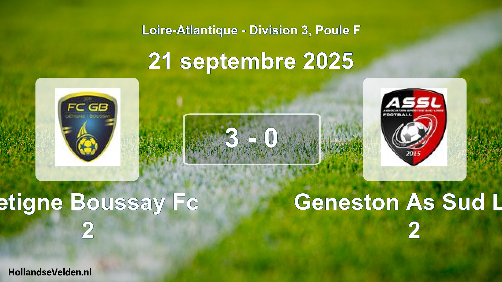 Gespeelde wedstrijd: Getigne Boussay Fc 2 - Geneston As Sud Loir 2 3 - 0 (21 september 2025)