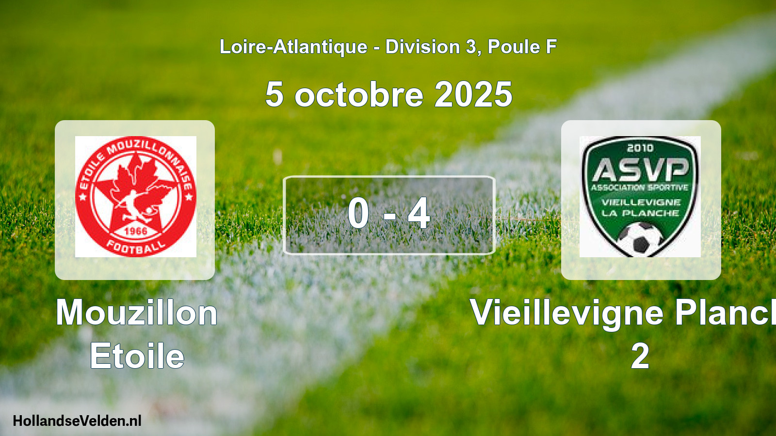 Gespeelde wedstrijd: Mouzillon Etoile - Vieillevigne Planche 2 0 - 4 (5 octobre 2025)