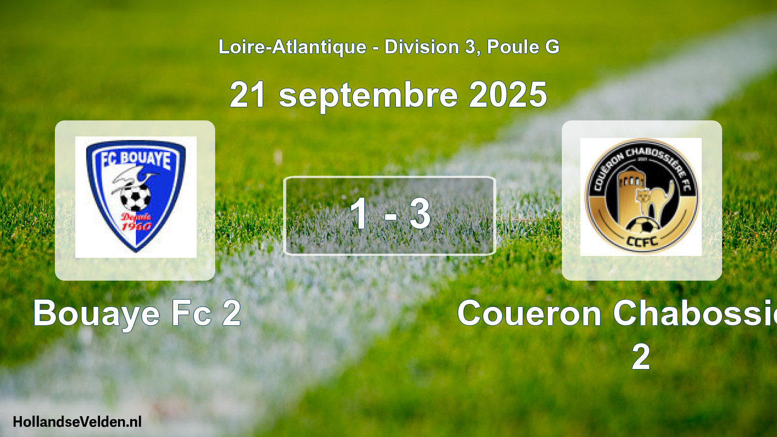 Gespeelde wedstrijd: Bouaye Fc 2 - Coueron Chabossiere 2 1 - 3 (21 septembre 2025)