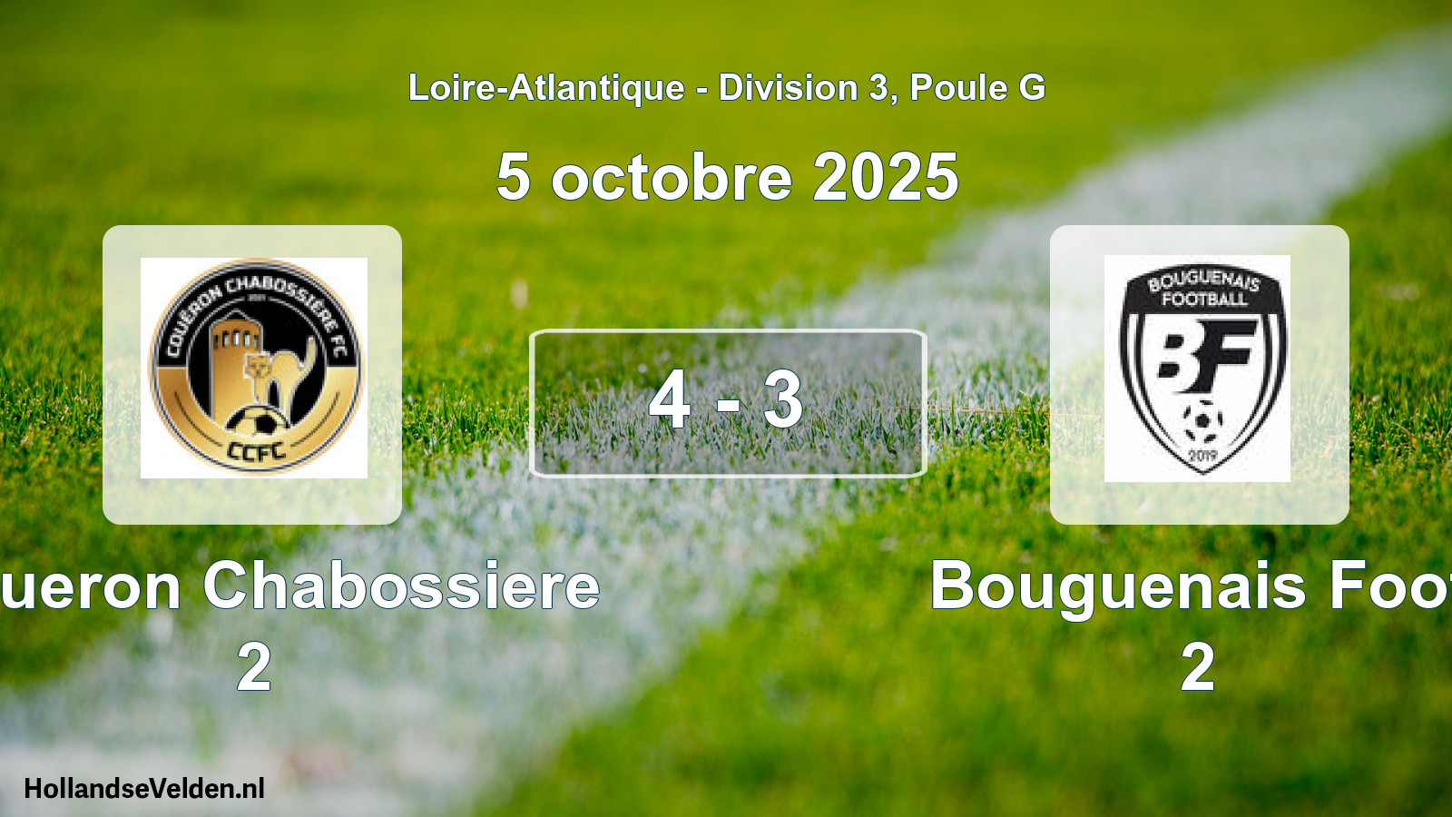 Gespeelde wedstrijd: Coueron Chabossiere 2 - Bouguenais Foot 2 4 - 3 (5 octobre 2025)