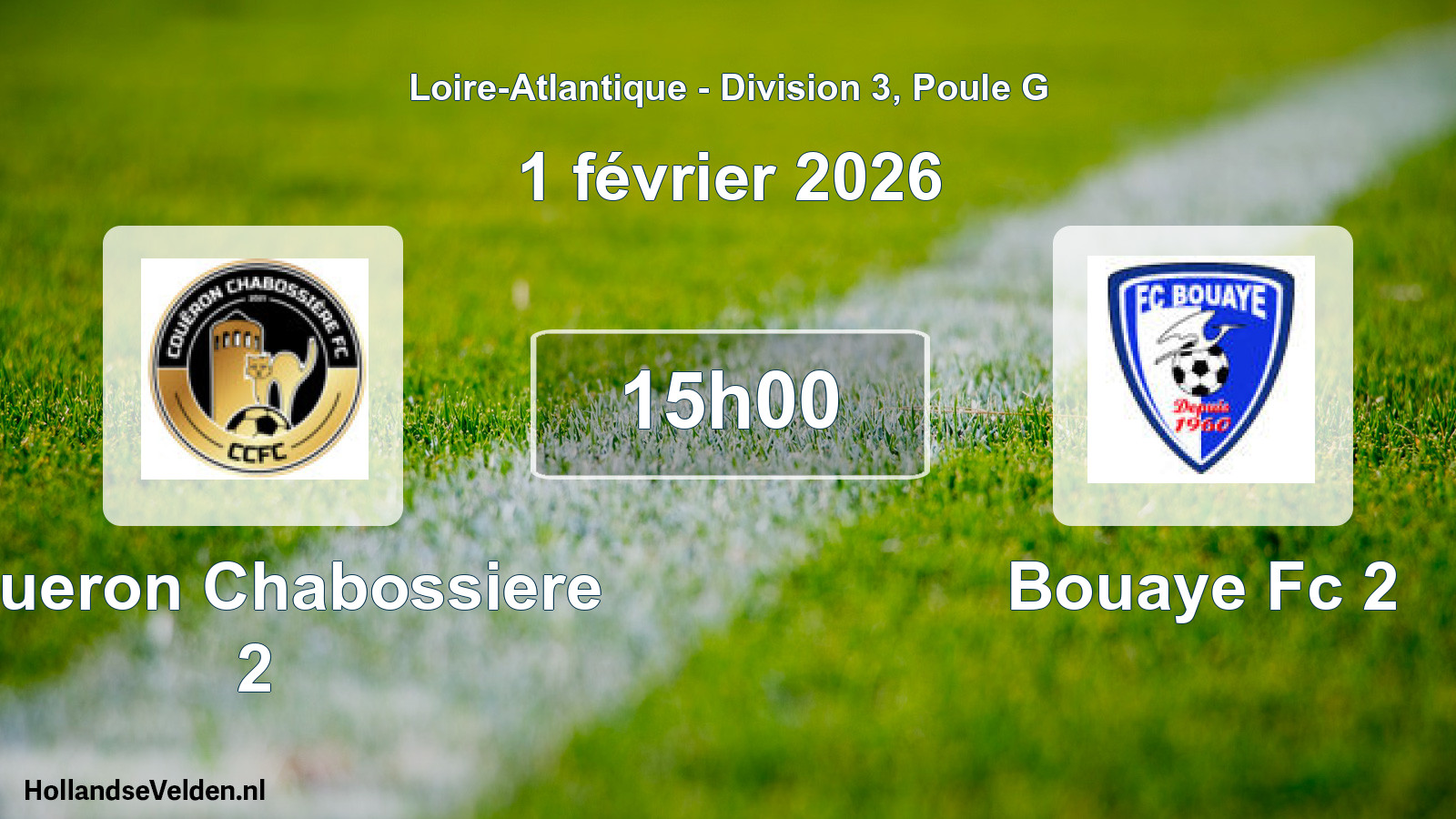 Geplande wedstrijd: Coueron Chabossiere 2 - Bouaye Fc 2 (1 février 2026)