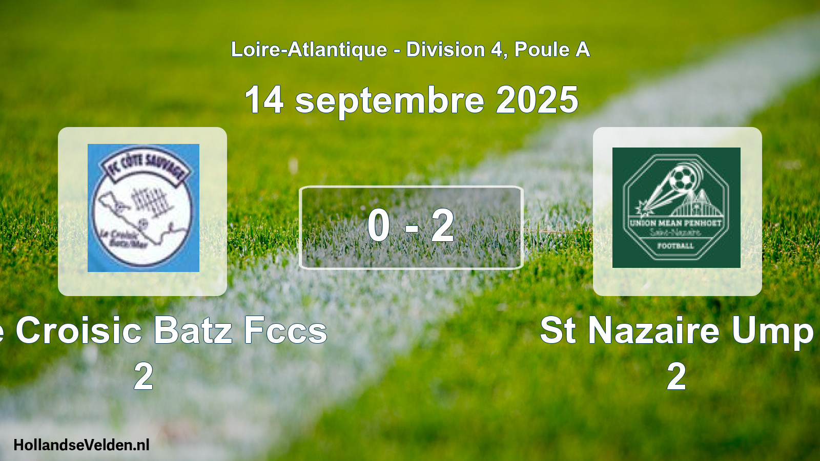 Gespeelde wedstrijd: Le Croisic Batz Fccs 2 - St Nazaire Ump 2 0 - 2 (14 septembre 2025)
