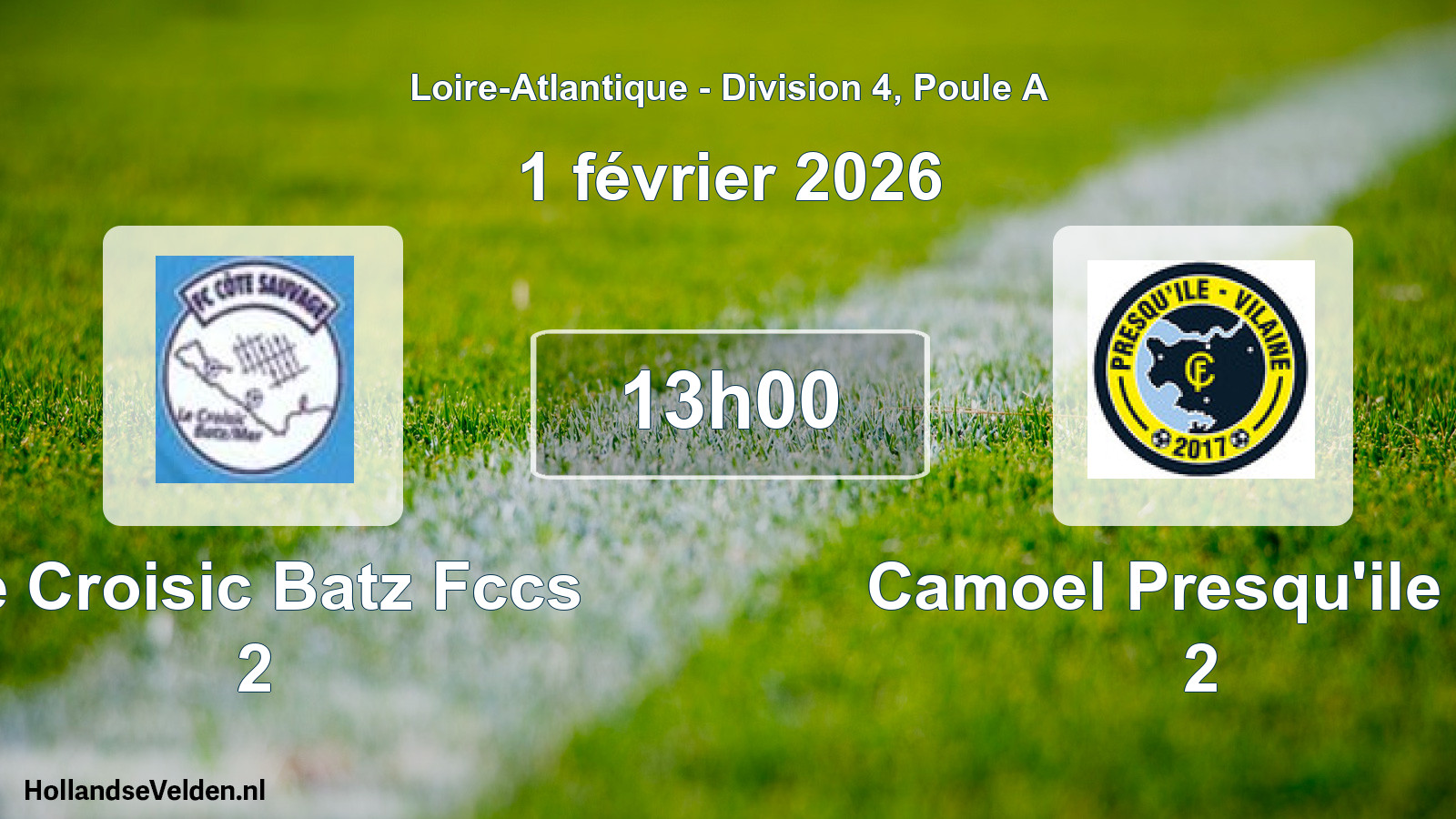 Geplande wedstrijd: Le Croisic Batz Fccs 2 - Camoel Presqu'ile Fc 2 (1 februari 2026)