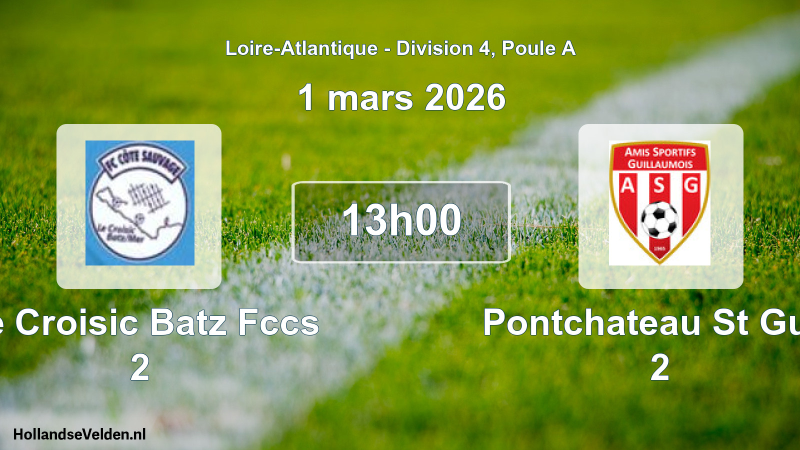 Geplande wedstrijd: Le Croisic Batz Fccs 2 - Pontchateau St Guill 2 (1 mars 2026)