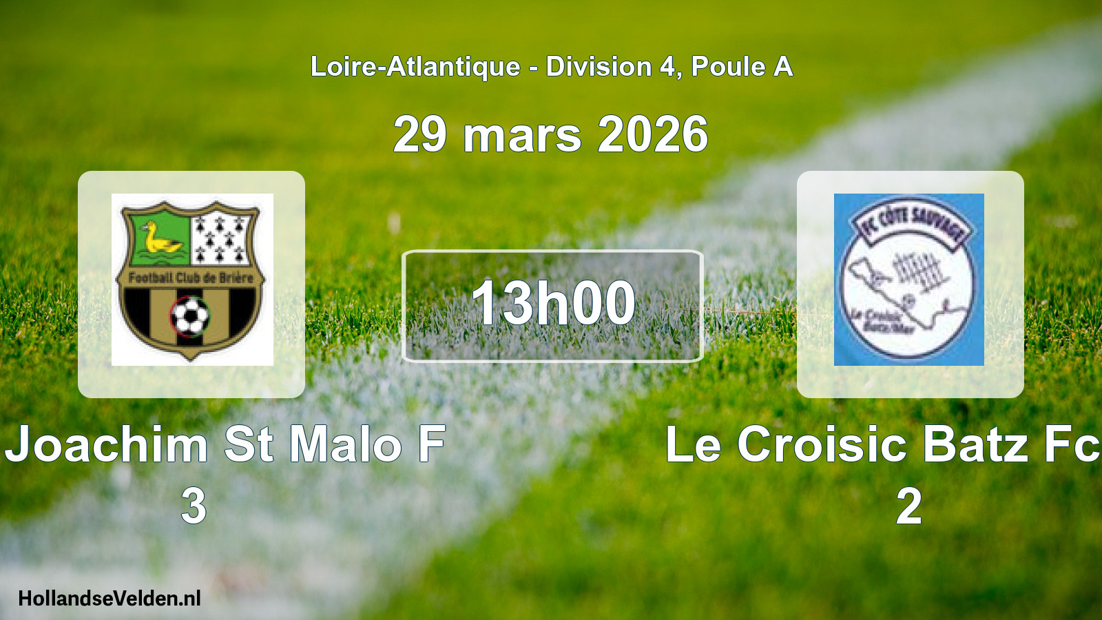 Geplande wedstrijd: St Joachim St Malo F 3 - Le Croisic Batz Fccs 2 (29 mars 2026)