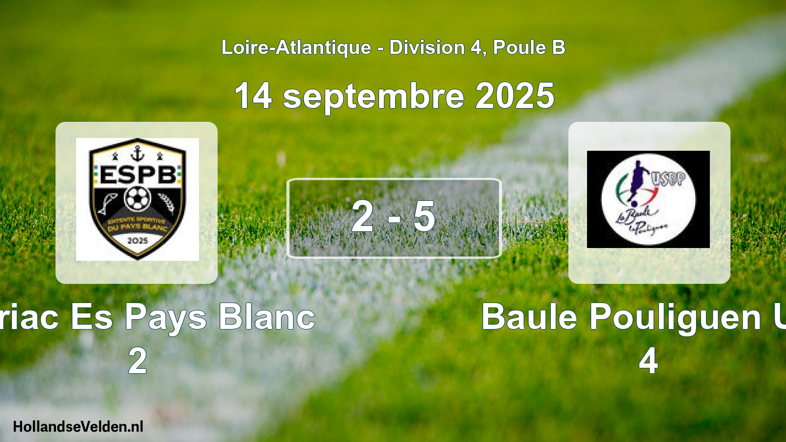 Gespeelde wedstrijd: Piriac Es Pays Blanc 2 - Baule Pouliguen Us 4 2 - 5 (14 septembre 2025)
