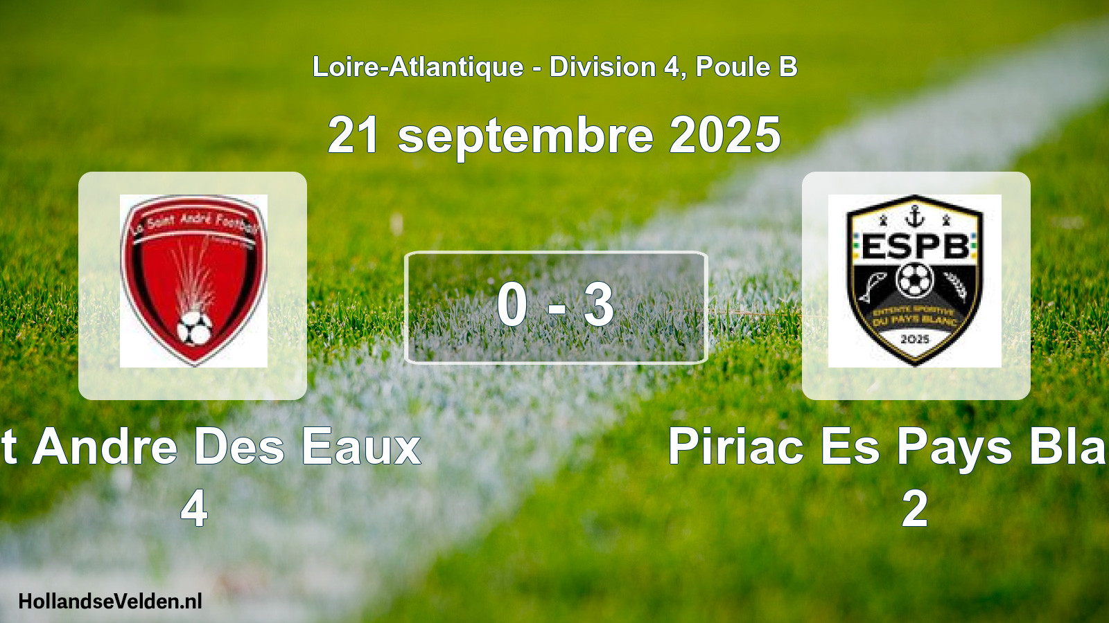 Gespeelde wedstrijd: St Andre Des Eaux 4 - Piriac Es Pays Blanc 2 0 - 3 (21 septembre 2025)