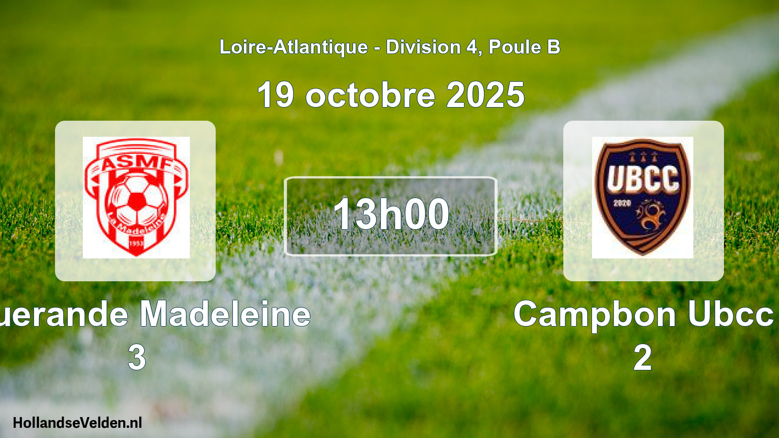 Geplande wedstrijd: Guerande Madeleine 3 - Campbon Ubcc 2 (19 octobre 2025)