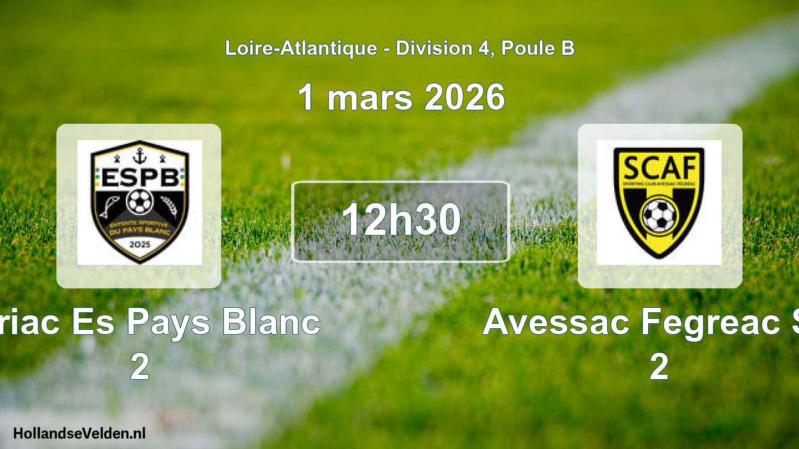 Scheduled Match: Piriac Es Pays Blanc 2 - Avessac Fegreac Sc 2 (1 March 2026)