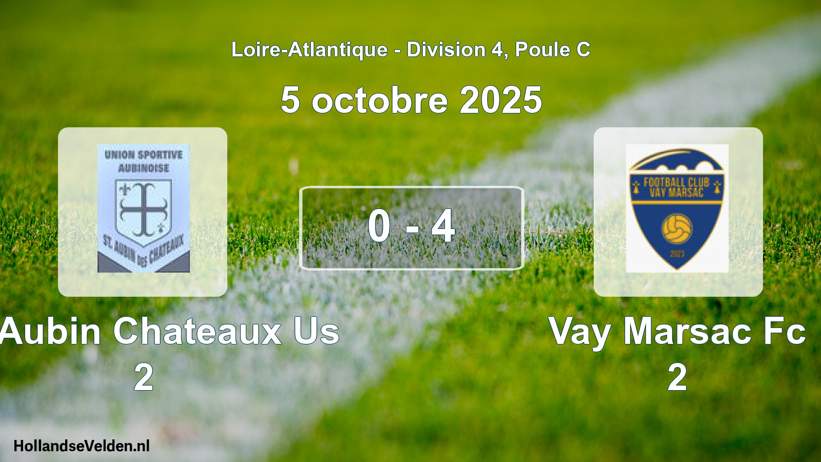 Gespeelde wedstrijd: St Aubin Chateaux Us 2 - Vay Marsac Fc 2 0 - 4 (5 octobre 2025)