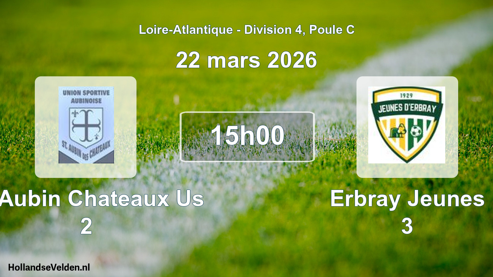 Geplande wedstrijd: St Aubin Chateaux Us 2 - Erbray Jeunes 3 (22 mars 2026)