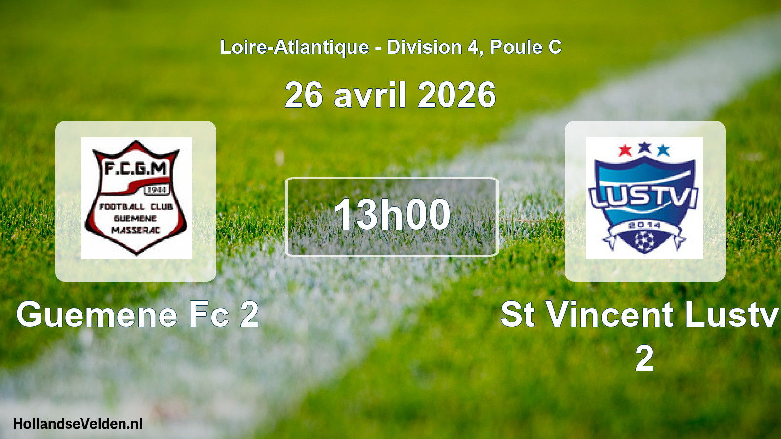 Geplande wedstrijd: Guemene Fc 2 - St Vincent Lustvi 2 (26 avril 2026)