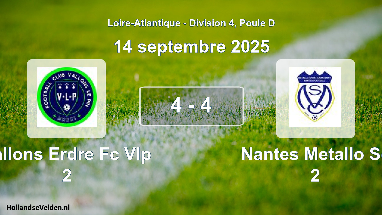 Gespeelde wedstrijd: Vallons Erdre Fc Vlp 2 - Nantes Metallo Sc 2 4 - 4 (14 september 2025)