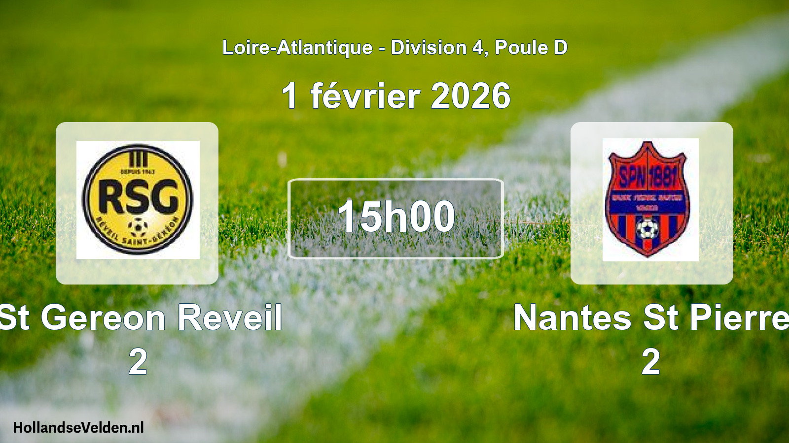 Geplande wedstrijd: St Gereon Reveil 2 - Nantes St Pierre 2 (1 februari 2026)
