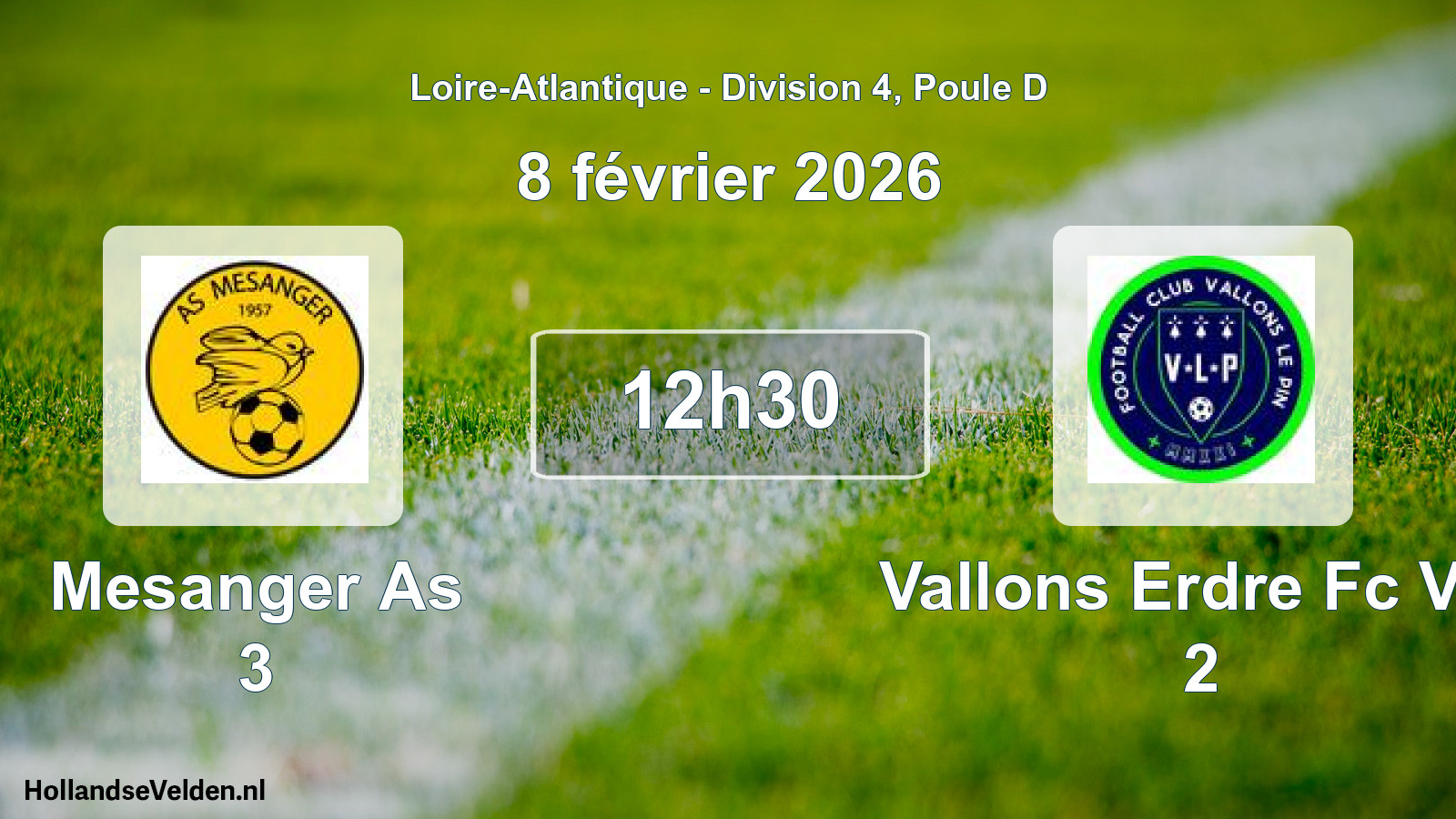 Geplande wedstrijd: Mesanger As 3 - Vallons Erdre Fc Vlp 2 (8 février 2026)