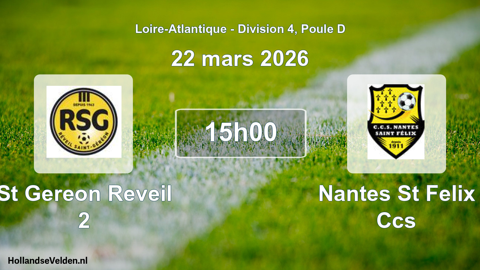 Geplande wedstrijd: St Gereon Reveil 2 - Nantes St Felix Ccs (22 maart 2026)