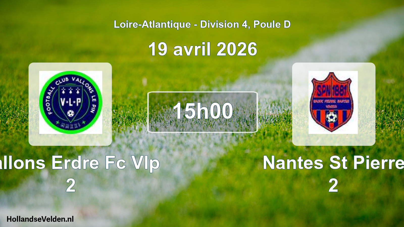 Scheduled Match: Vallons Erdre Fc Vlp 2 - Nantes St Pierre 2 (19 April 2026)