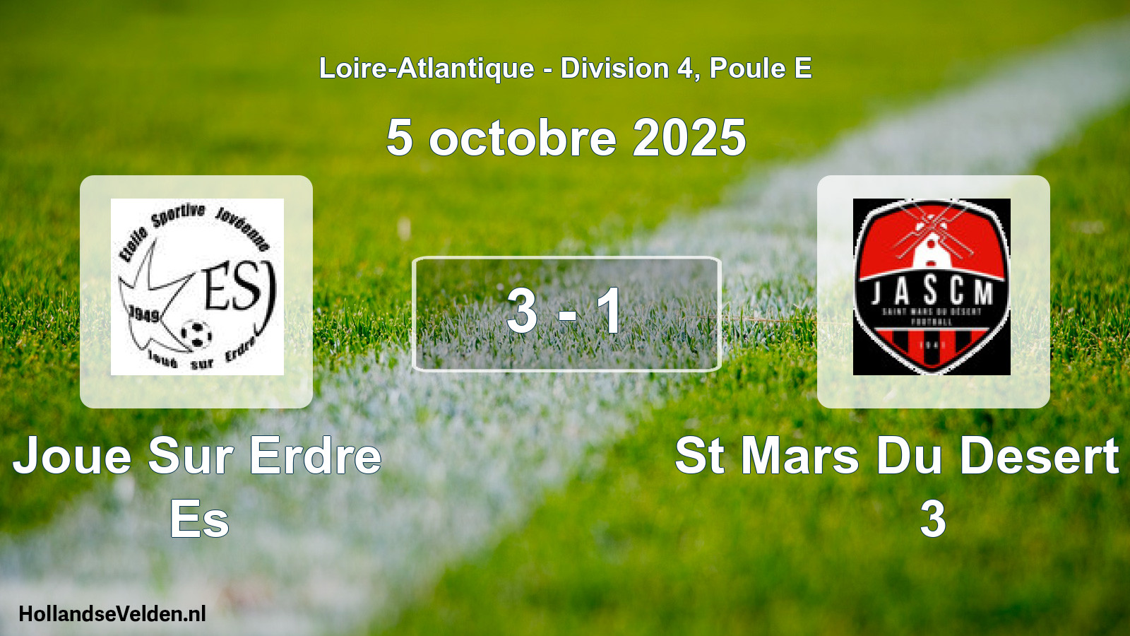 Gespeelde wedstrijd: Joue Sur Erdre Es - St Mars Du Desert Ja 3 3 - 1 (5 oktober 2025)