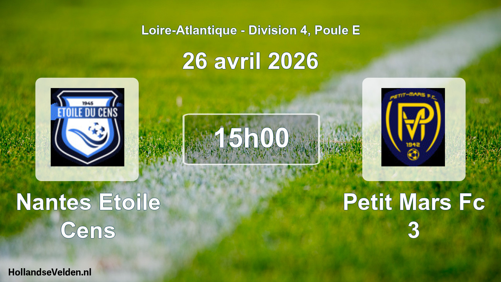 Geplande wedstrijd: Nantes Etoile Cens - Petit Mars Fc 3 (26 avril 2026)