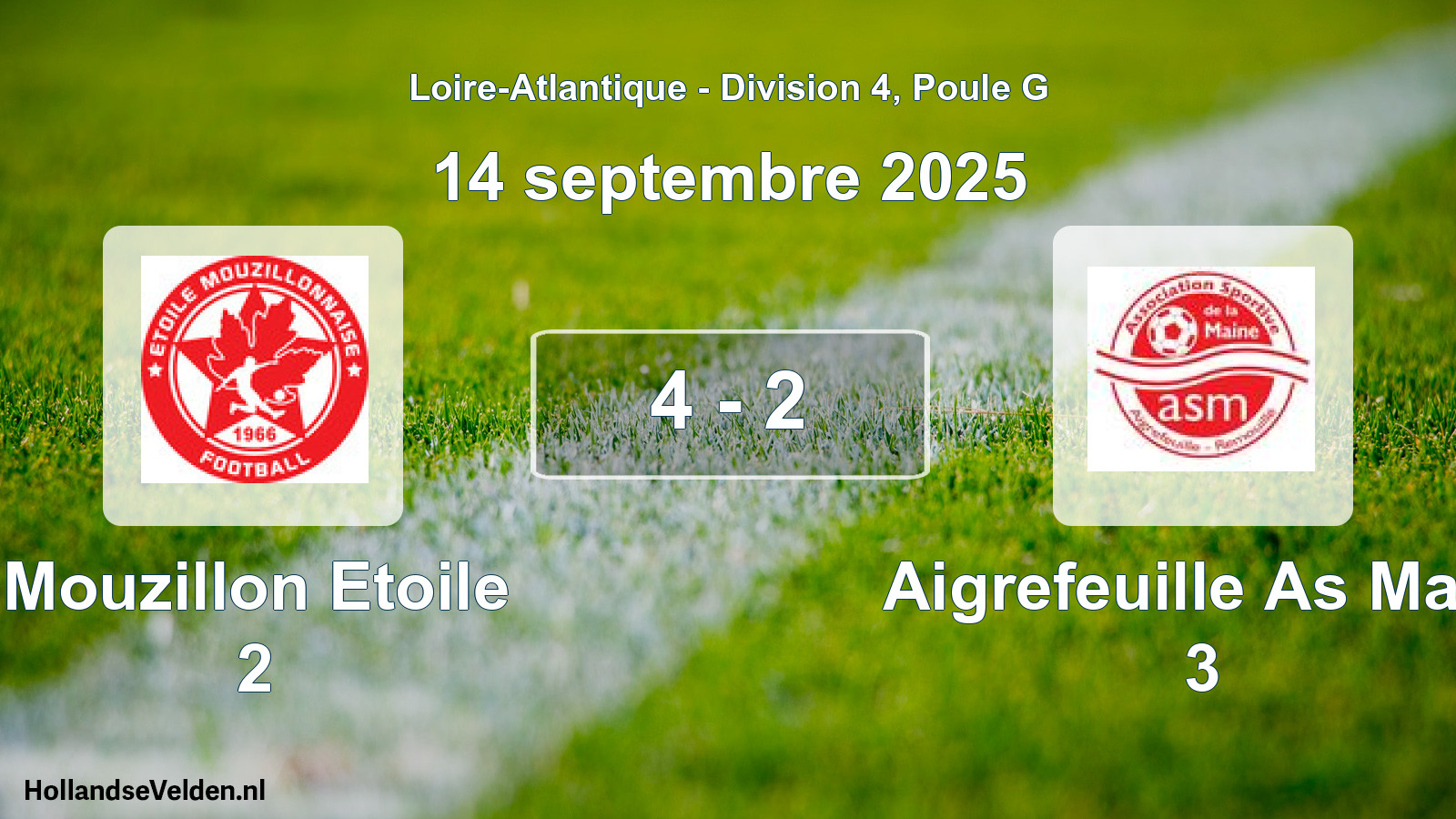 Total number of matches played: Mouzillon Etoile 2 - Aigrefeuille As Main 3 4 - 2 (14 September 2025)