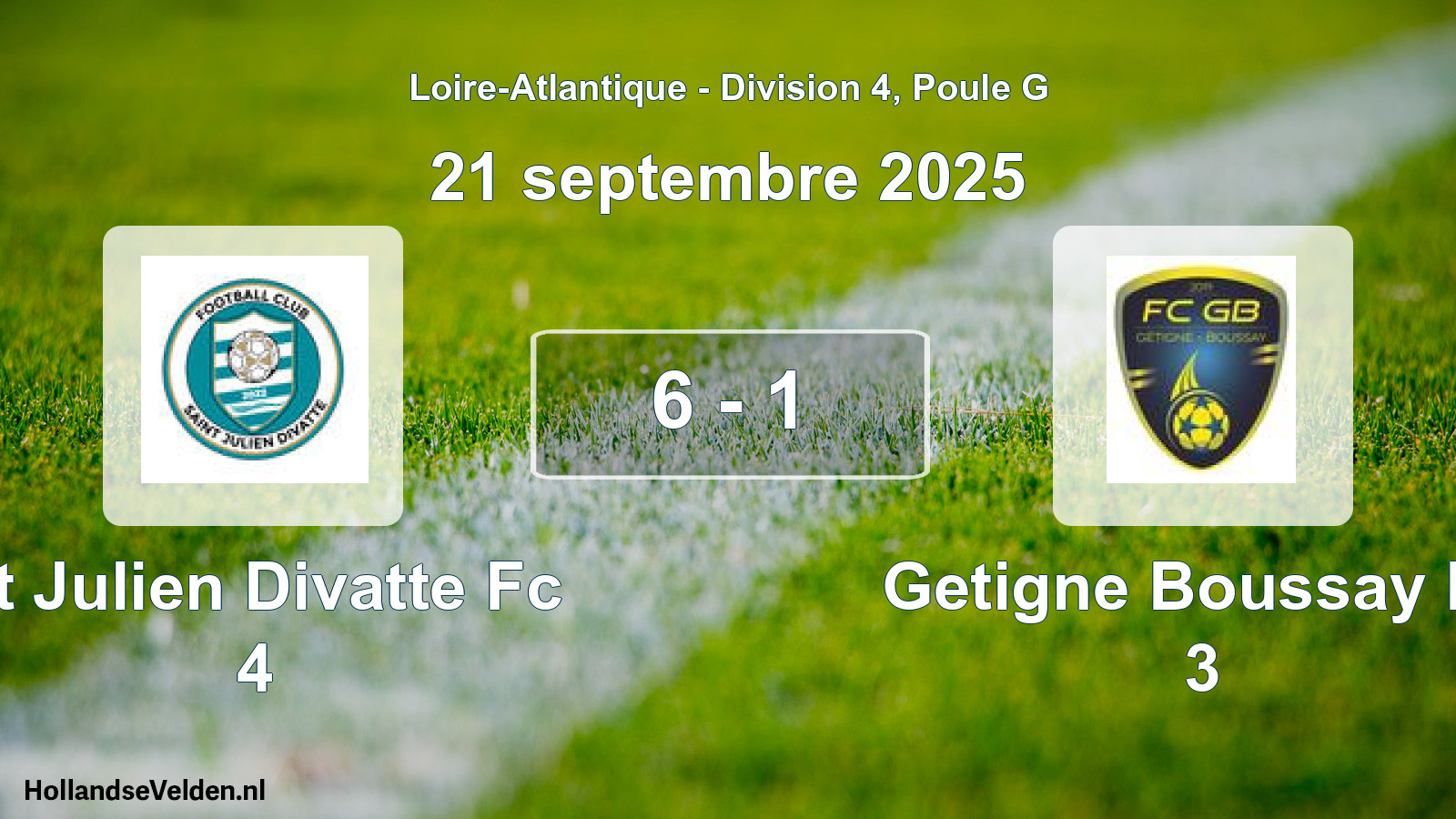 Gespeelde wedstrijd: St Julien Divatte Fc 4 - Getigne Boussay Fc 3 6 - 1 (21 septembre 2025)