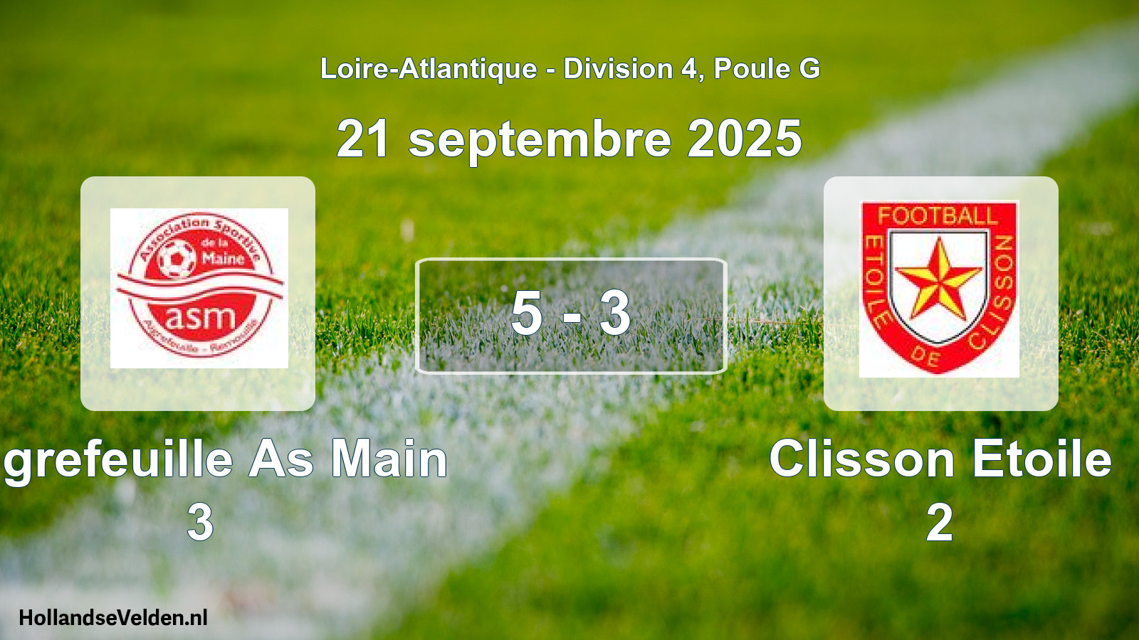 Gespeelde wedstrijd: Aigrefeuille As Main 3 - Clisson Etoile 2 5 - 3 (21 septembre 2025)