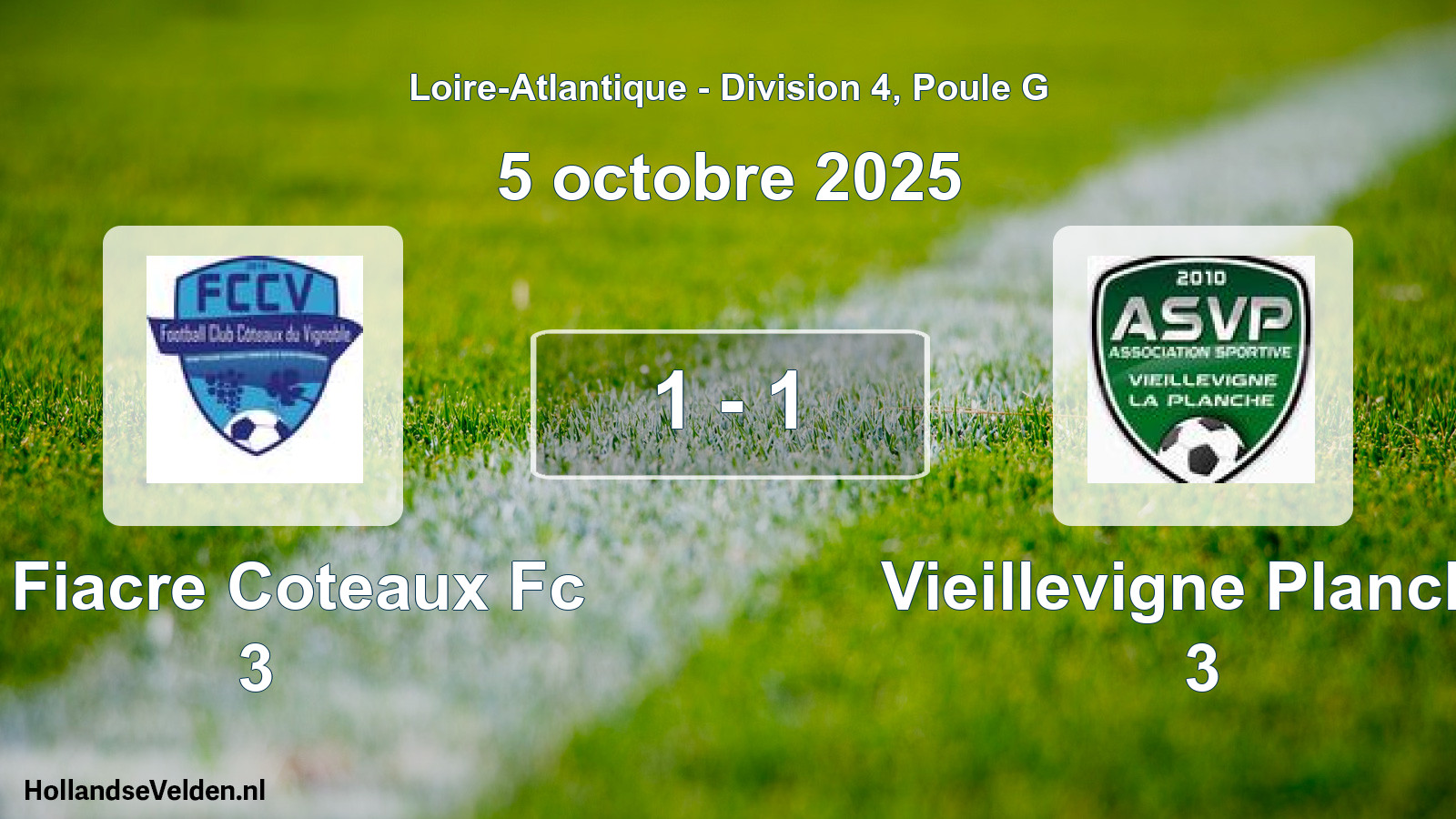 Total number of matches played: St Fiacre Coteaux Fc 3 - Vieillevigne Planche 3 1 - 1 (5 October 2025)