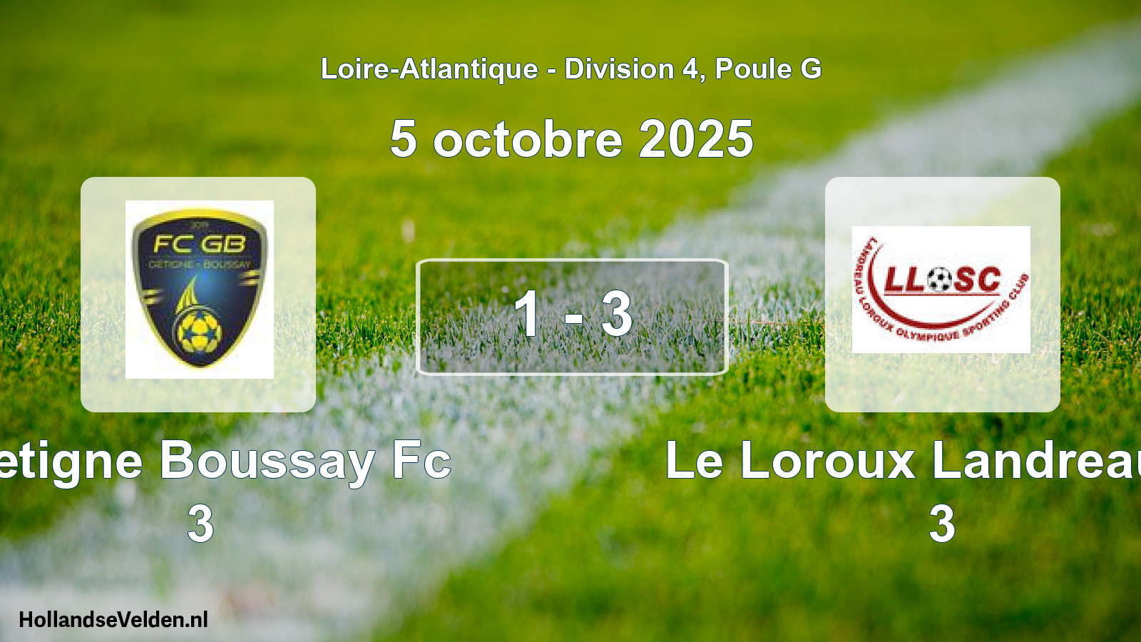 Total number of matches played: Getigne Boussay Fc 3 - Le Loroux Landreau O 3 1 - 3 (5 October 2025)