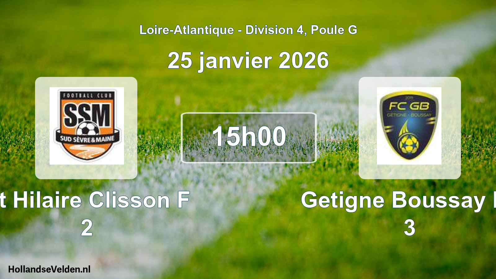 Scheduled Match: St Hilaire Clisson F 2 - Getigne Boussay Fc 3 (25 January 2026)