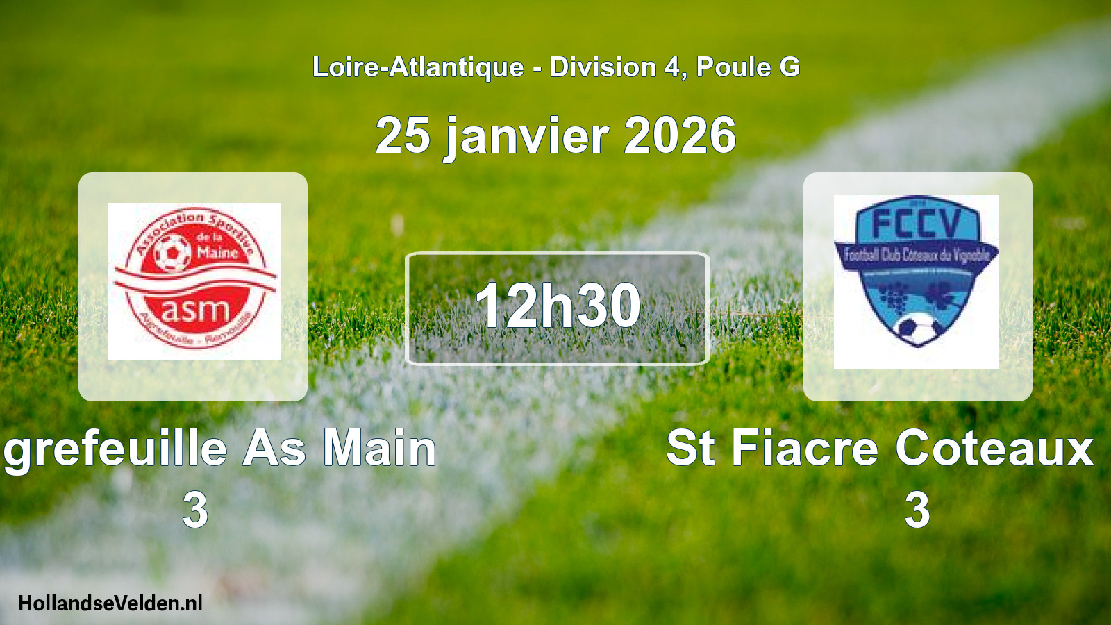 Geplande wedstrijd: Aigrefeuille As Main 3 - St Fiacre Coteaux Fc 3 (25 januari 2026)