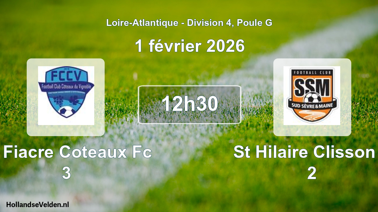 Geplande wedstrijd: St Fiacre Coteaux Fc 3 - St Hilaire Clisson F 2 (1 février 2026)