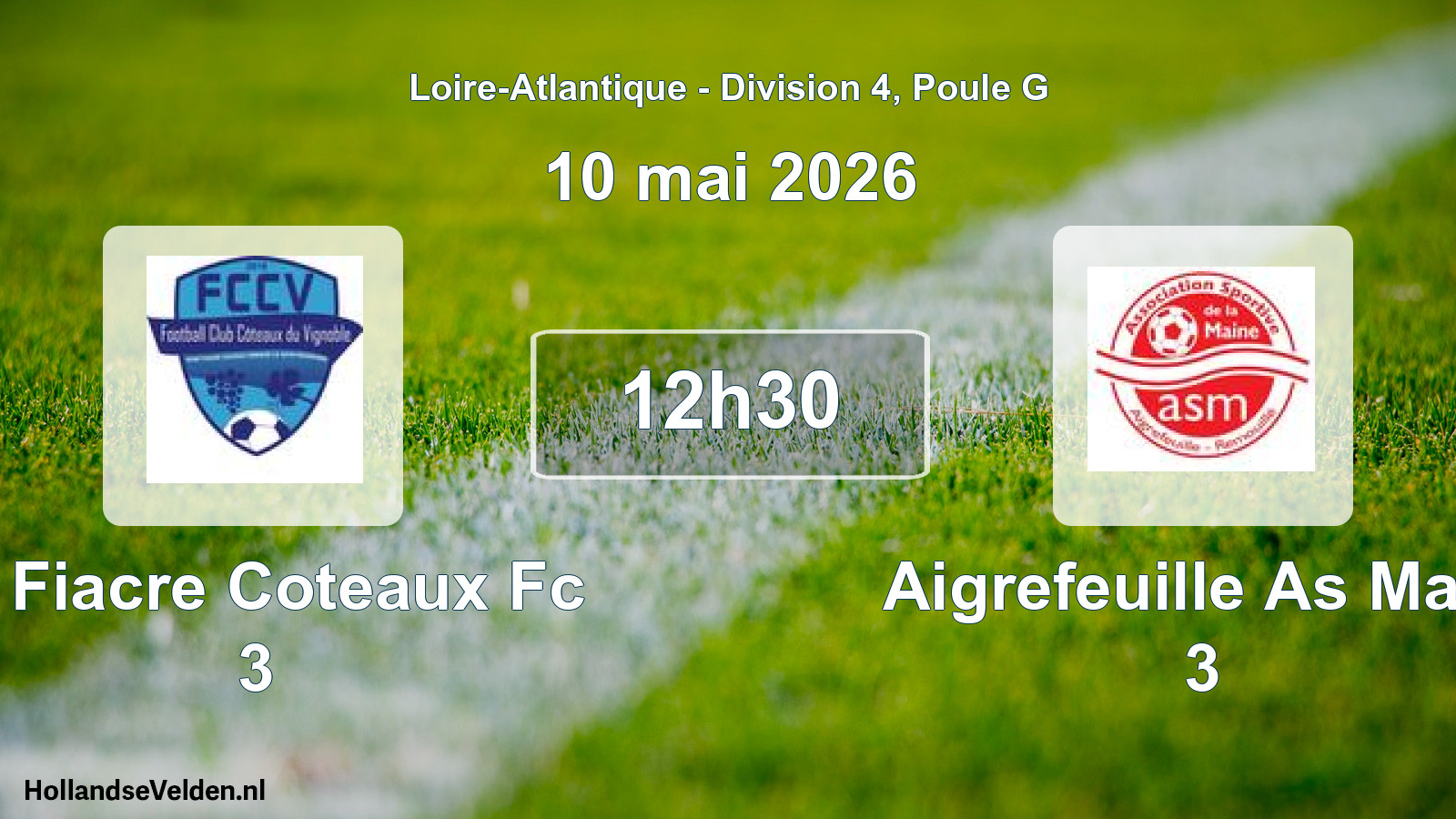 Geplande wedstrijd: St Fiacre Coteaux Fc 3 - Aigrefeuille As Main 3 (10 mai 2026)