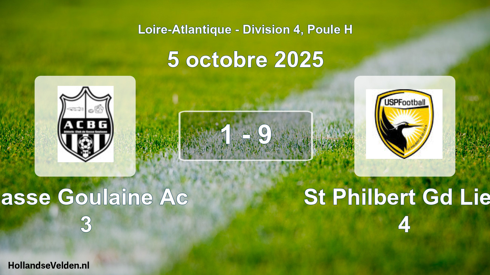 Gespeelde wedstrijd: Basse Goulaine Ac 3 - St Philbert Gd Lieu 4 1 - 9 (5 octobre 2025)