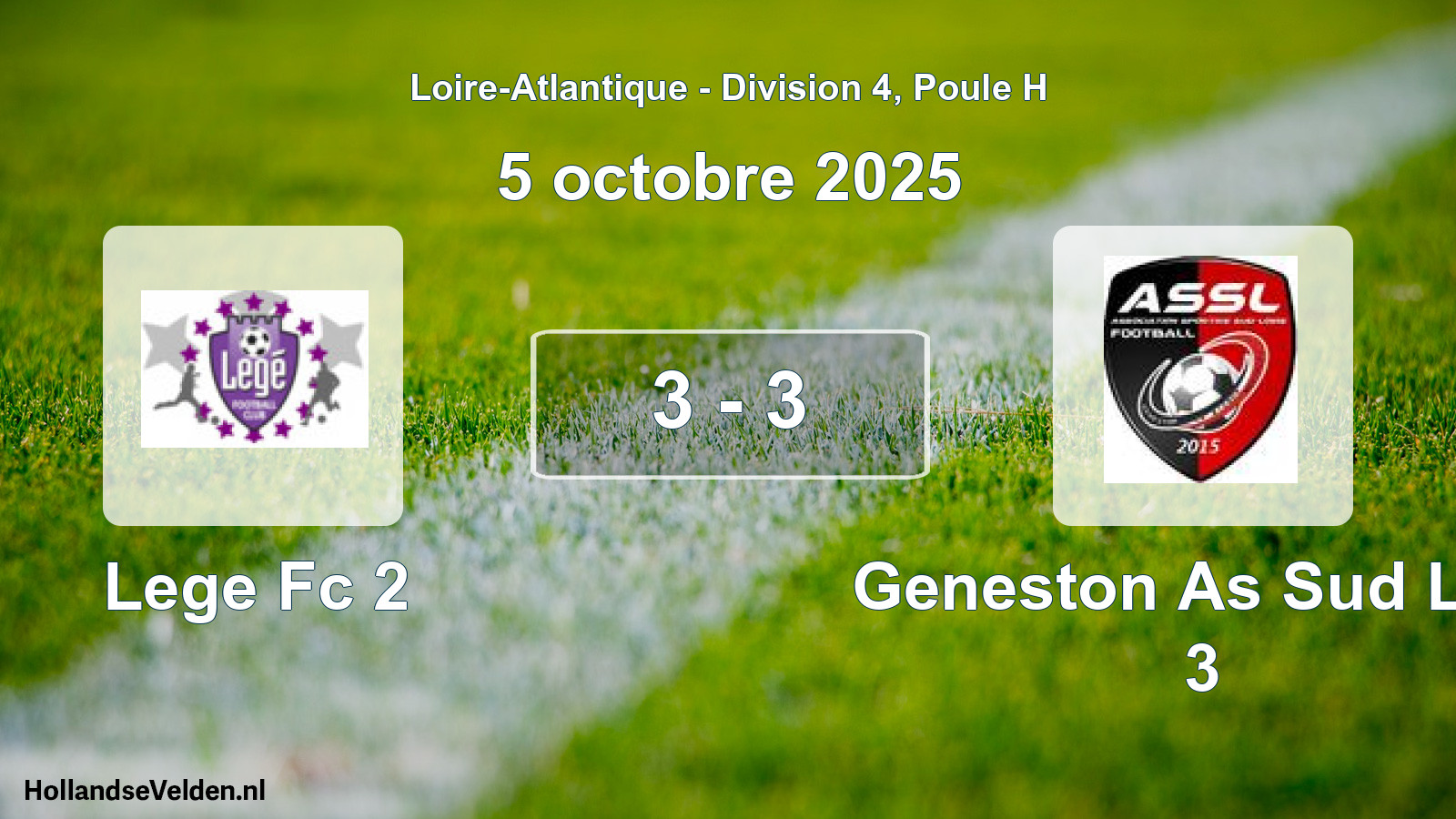 Total number of matches played: Lege Fc 2 - Geneston As Sud Loir 3 3 - 3 (5 October 2025)