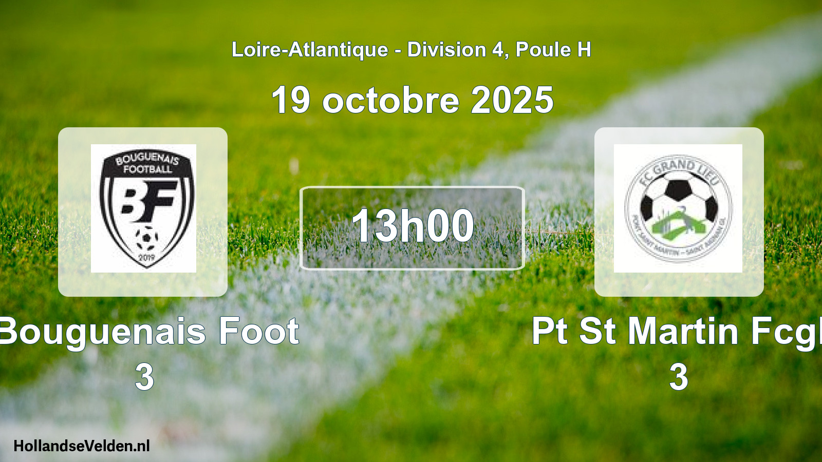 Geplande wedstrijd: Bouguenais Foot 3 - Pt St Martin Fcgl 3 (19 oktober 2025)
