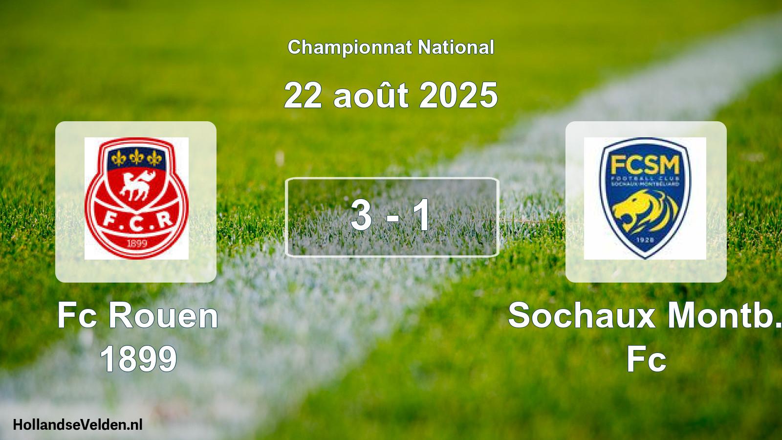 Gespeelde wedstrijd: Fc Rouen 1899 - Sochaux Montb. Fc 3 - 1 (22 août 2025)