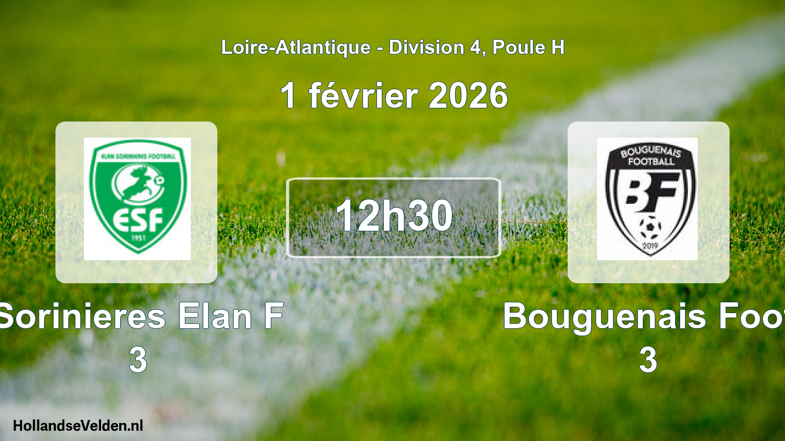 Geplande wedstrijd: Sorinieres Elan F 3 - Bouguenais Foot 3 (1 février 2026)