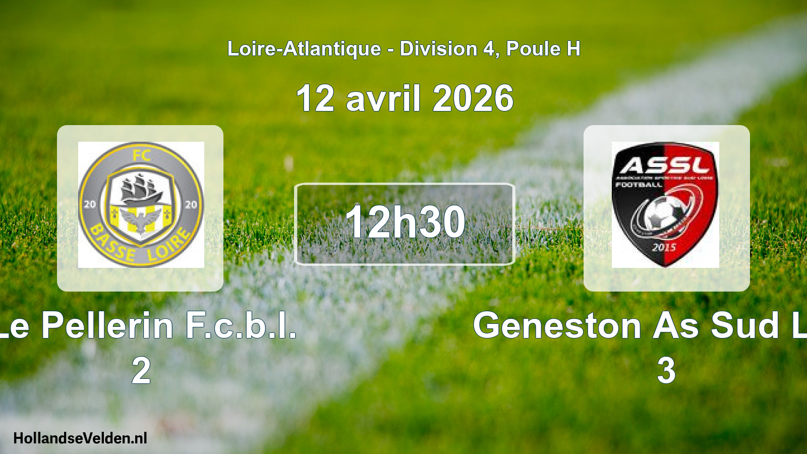 Geplande wedstrijd: Le Pellerin F.c.b.l. 2 - Geneston As Sud Loir 3 (12 april 2026)