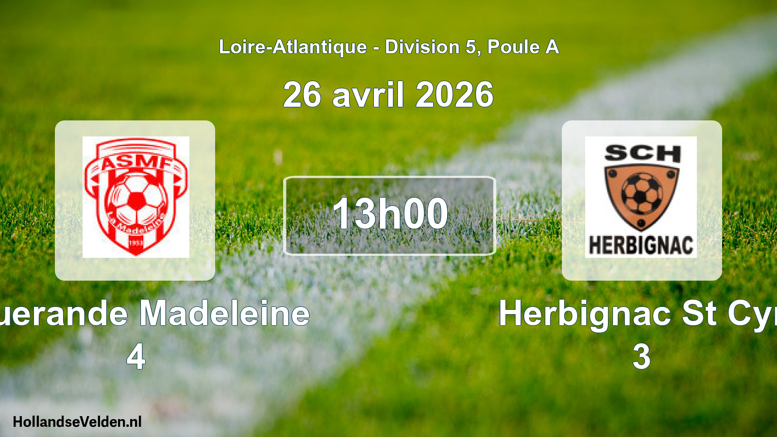 Geplande wedstrijd: Guerande Madeleine 4 - Herbignac St Cyr 3 (26 avril 2026)