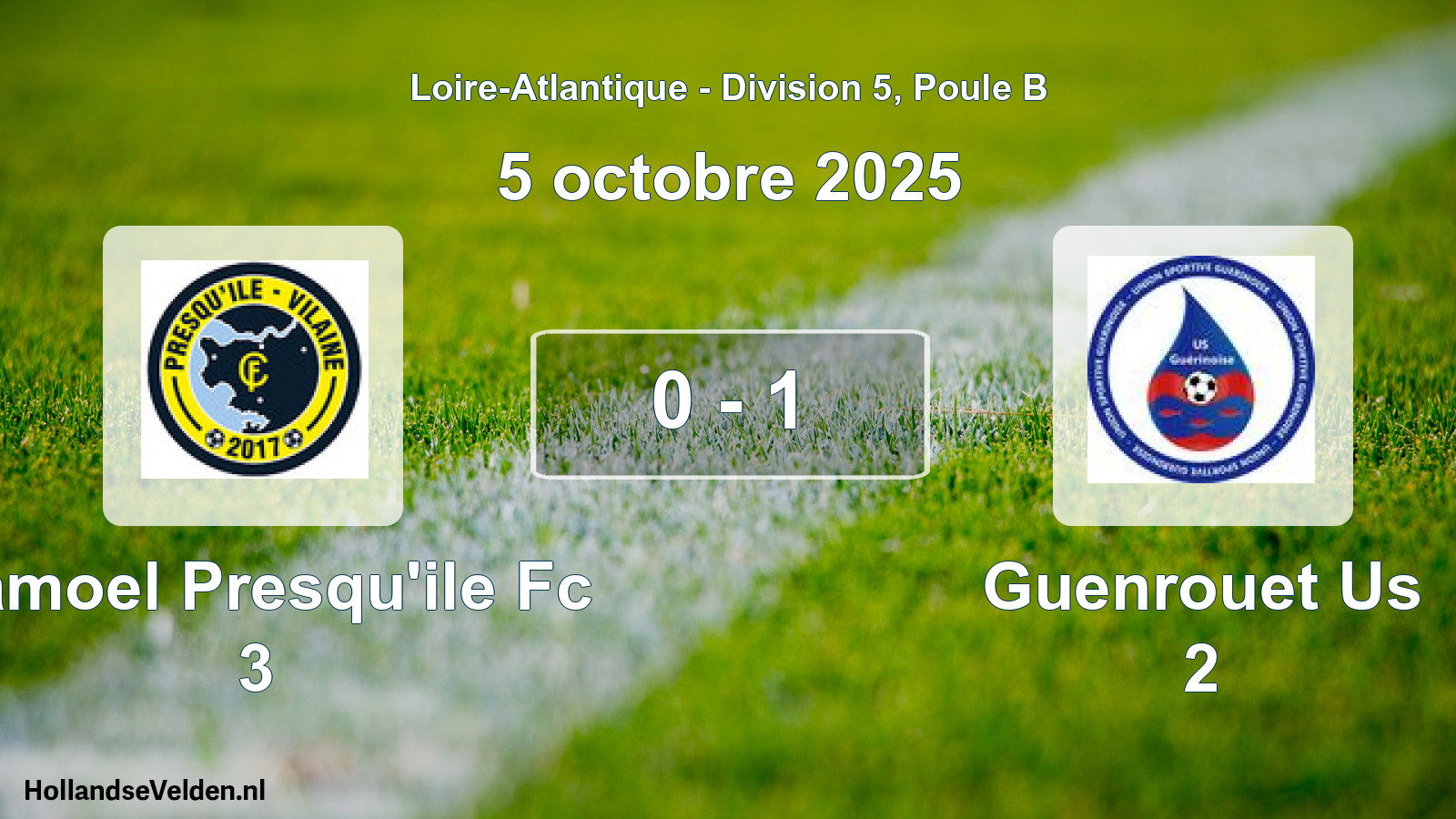 Gespeelde wedstrijd: Camoel Presqu'ile Fc 3 - Guenrouet Us 2 0 - 1 (5 octobre 2025)