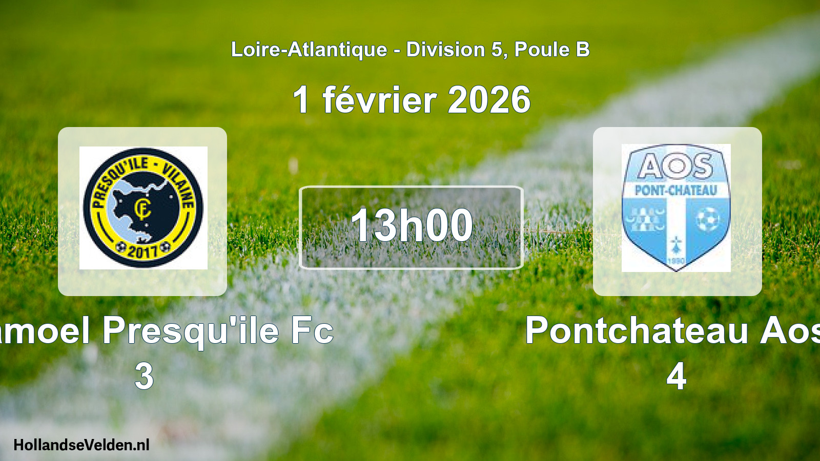 Scheduled Match: Camoel Presqu'ile Fc 3 - Pontchateau Aos 4 (1 February 2026)