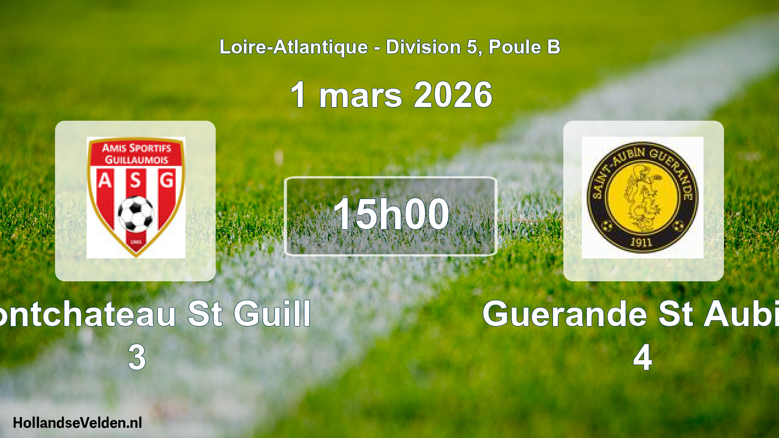 Geplande wedstrijd: Pontchateau St Guill 3 - Guerande St Aubin 4 (1 mars 2026)