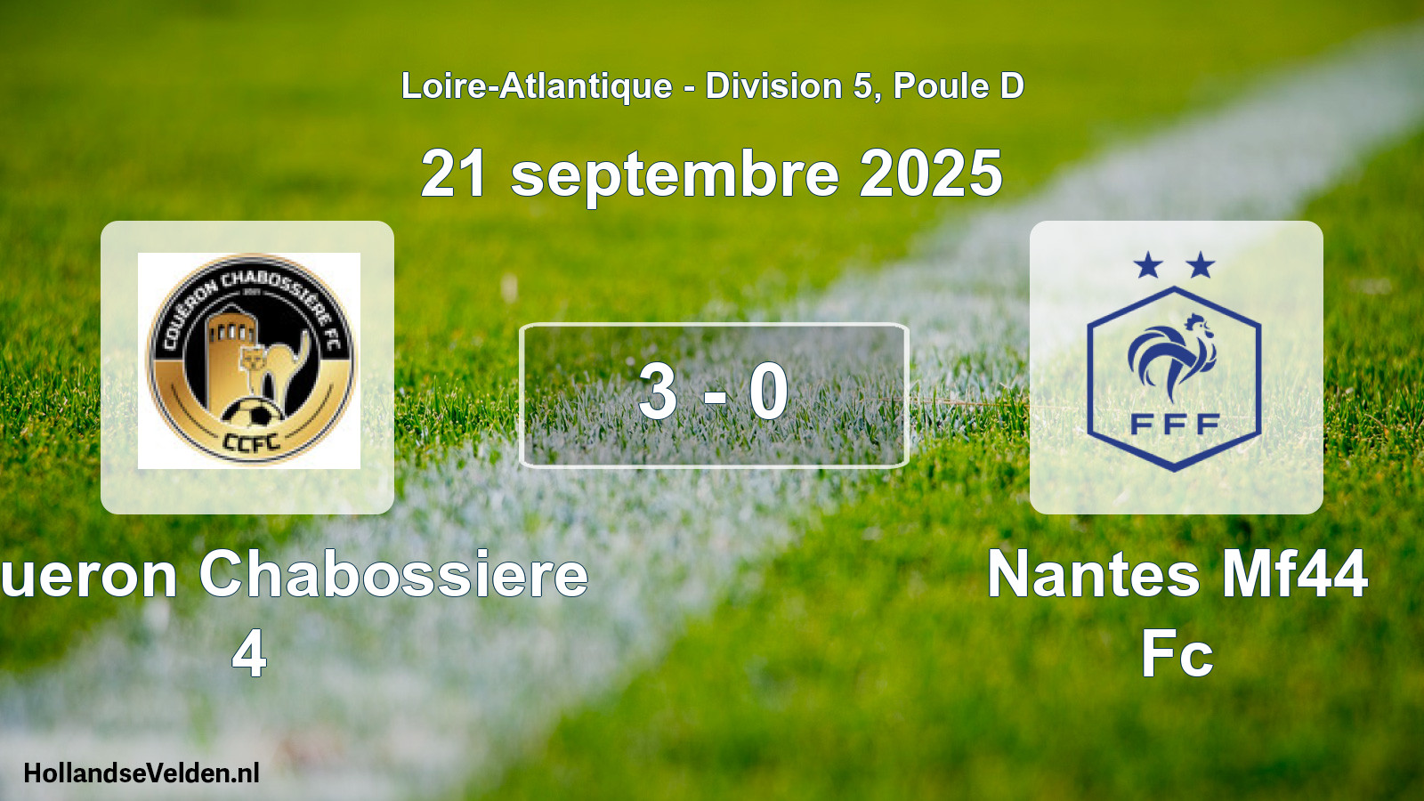 Gespeelde wedstrijd: Coueron Chabossiere 4 - Nantes Mf44 Fc 3 - 0 (21 septembre 2025)
