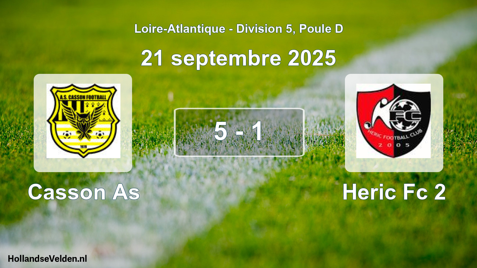 Gespeelde wedstrijd: Casson As - Heric Fc 2 5 - 1 (21 septembre 2025)
