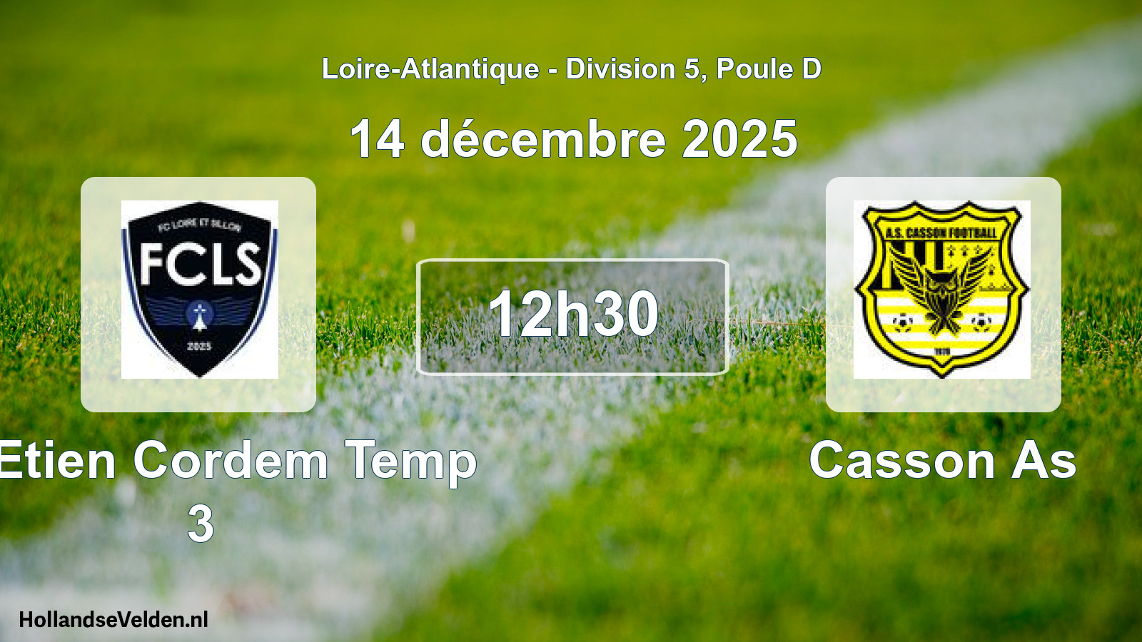 Geplande wedstrijd: St Etien Cordem Temp 3 - Casson As (14 décembre 2025)
