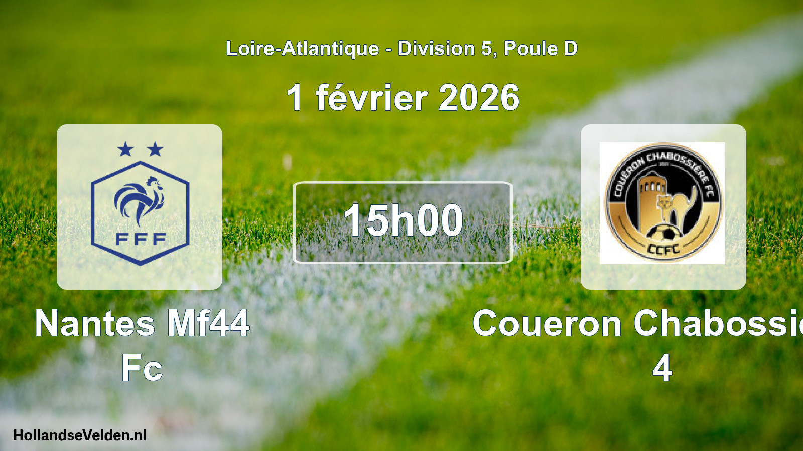 Geplande wedstrijd: Nantes Mf44 Fc - Coueron Chabossiere 4 (1 février 2026)
