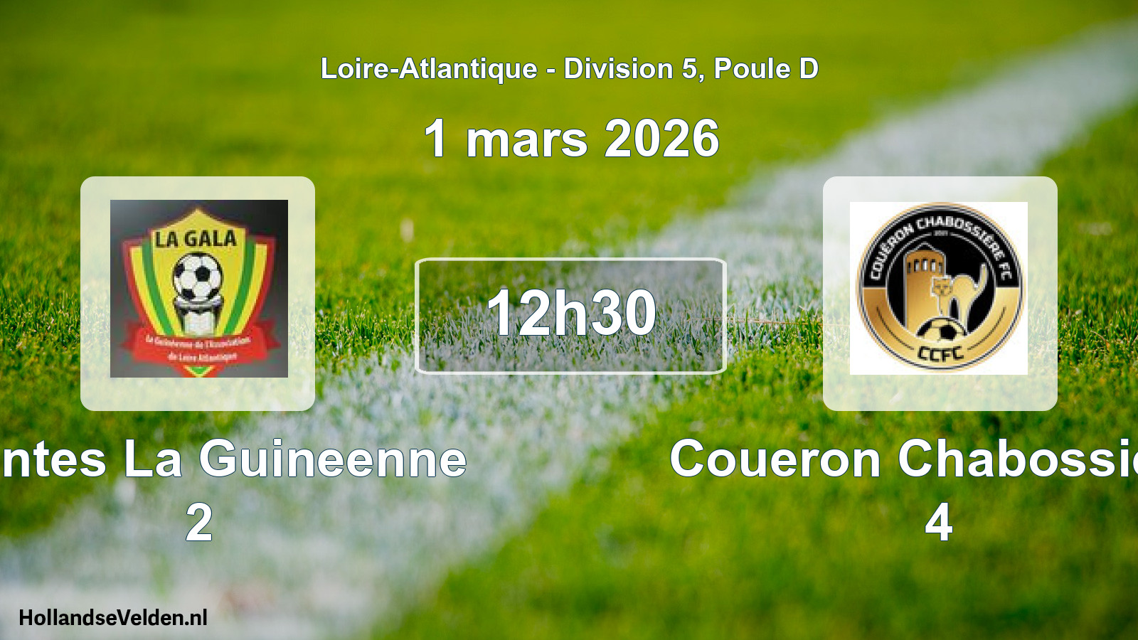 Scheduled Match: Nantes La Guineenne 2 - Coueron Chabossiere 4 (1 March 2026)