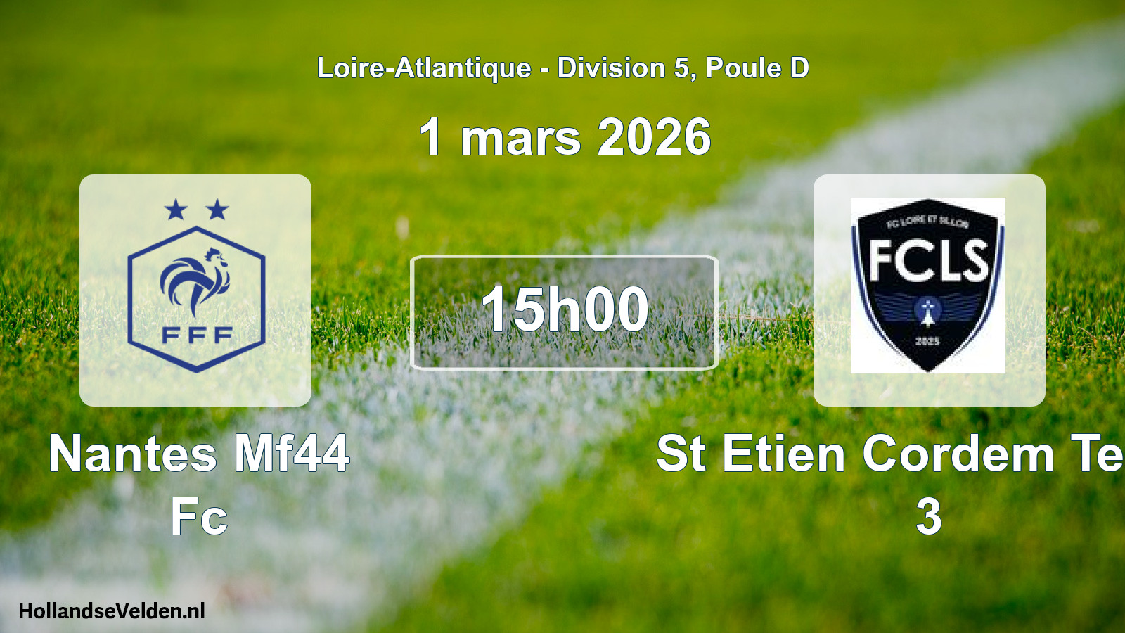 Geplande wedstrijd: Nantes Mf44 Fc - St Etien Cordem Temp 3 (1 mars 2026)