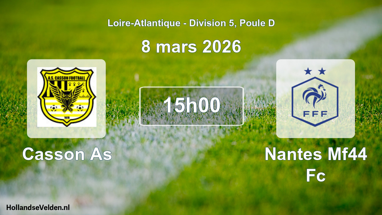 Geplande wedstrijd: Casson As - Nantes Mf44 Fc (8 mars 2026)