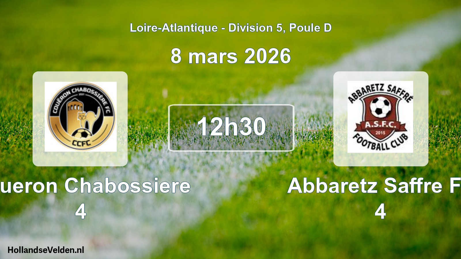 Geplande wedstrijd: Coueron Chabossiere 4 - Abbaretz Saffre Fc 4 (8 mars 2026)